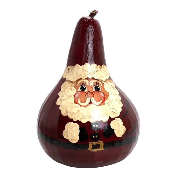 Vintage Hand Painted Folk Art Santa Gourd Squash 9 Inches Tall By 6 Inches Wide